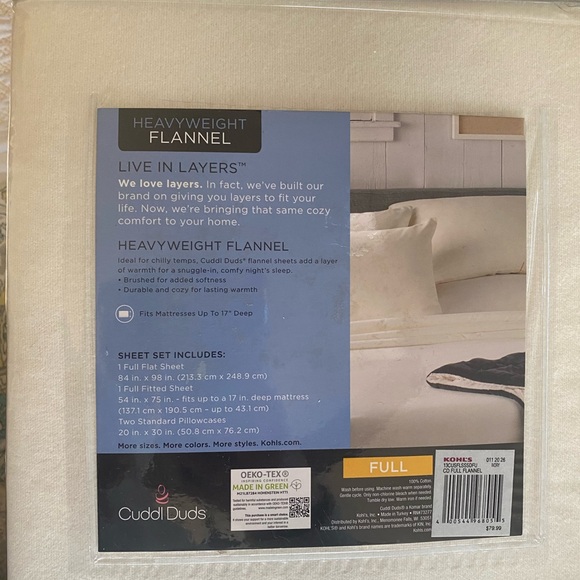 Cuddl Duds Ivory Flannel Sheet Set - Full Size - Picture 3 of 3